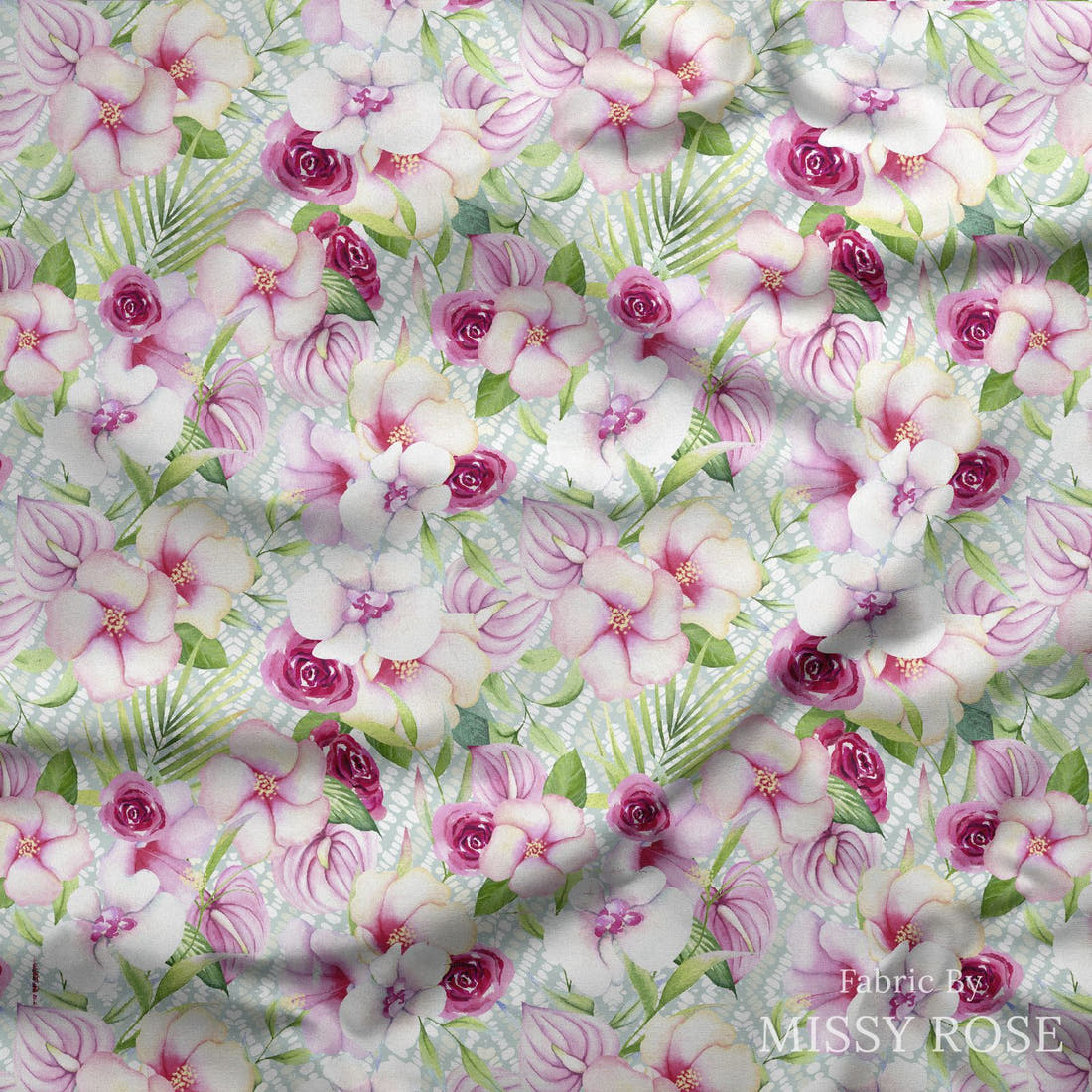 Design 1126 Tropical Floral Fabric draped fabric mockup – custom printed fabric by the metre | Fabric by Missy Rose