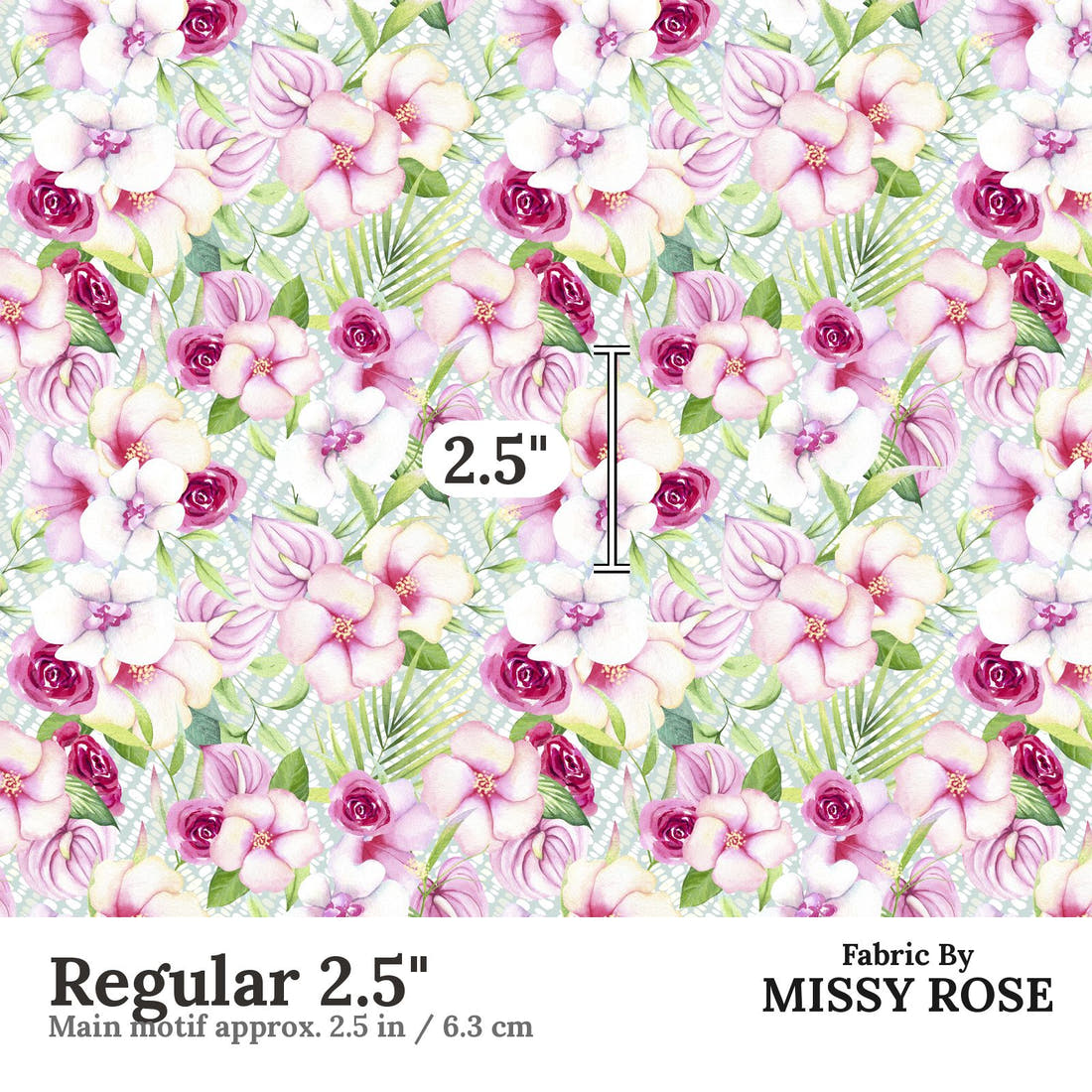 Design 1126 Tropical Floral Fabric Regular 2.5 inch print scale guide | Fabric by Missy Rose