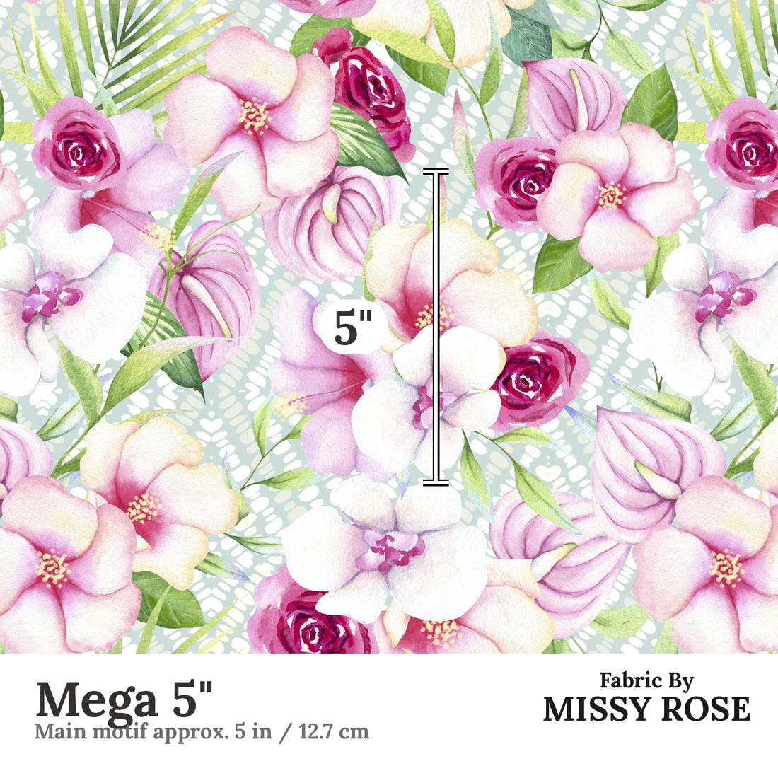 Design 1126 Tropical Floral Fabric Mega 5 inch print scale guide | Fabric by Missy Rose