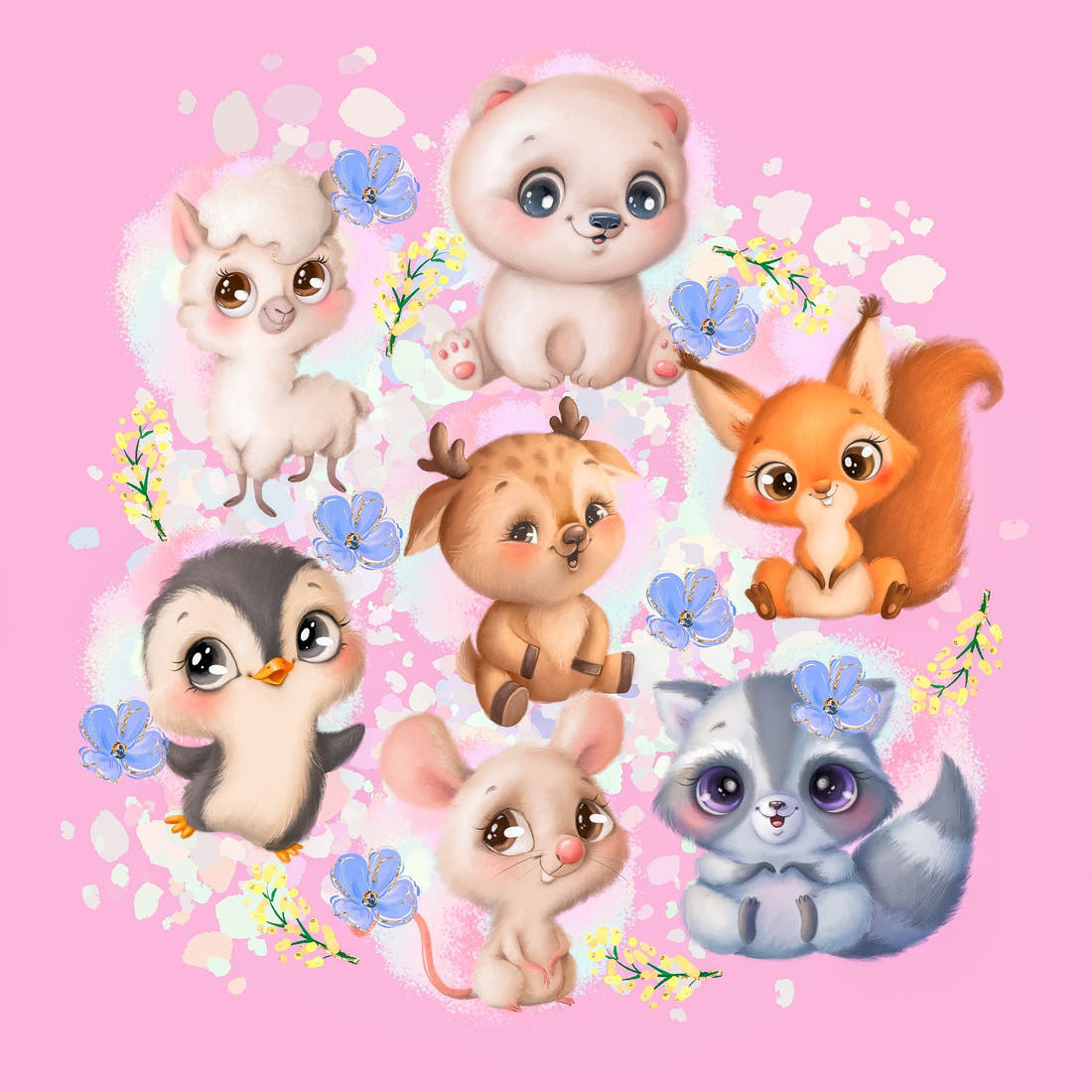 Design 1127 Pink Animals Panel – full artwork close-up of the printed picture | Fabric by Missy Rose