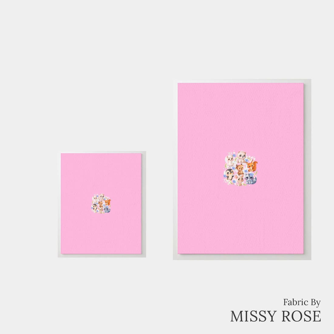 Design 1127 Pink Animals Panel – universal and adult panel sizes side by side | Fabric by Missy Rose