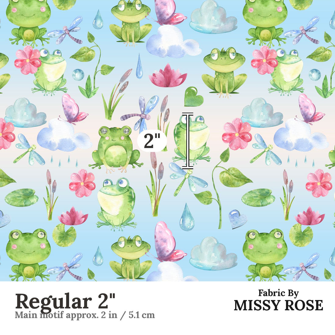 Design 1128 Frog Fabric Regular 2 inch print scale guide | Fabric by Missy Rose