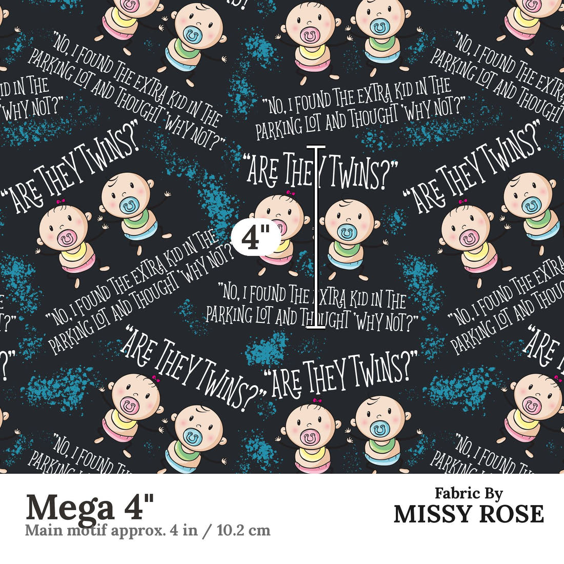 Design 1129 Twins Fabric Mega 4 inch print scale guide | Fabric by Missy Rose