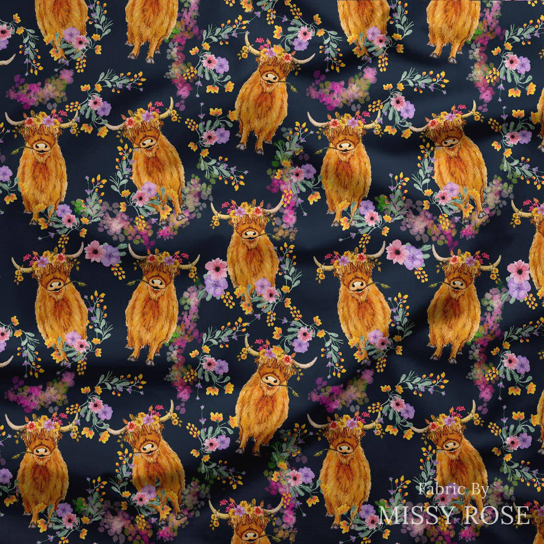 Design 113 Navy Highland Fabric draped fabric mockup – custom printed fabric by the metre | Fabric by Missy Rose