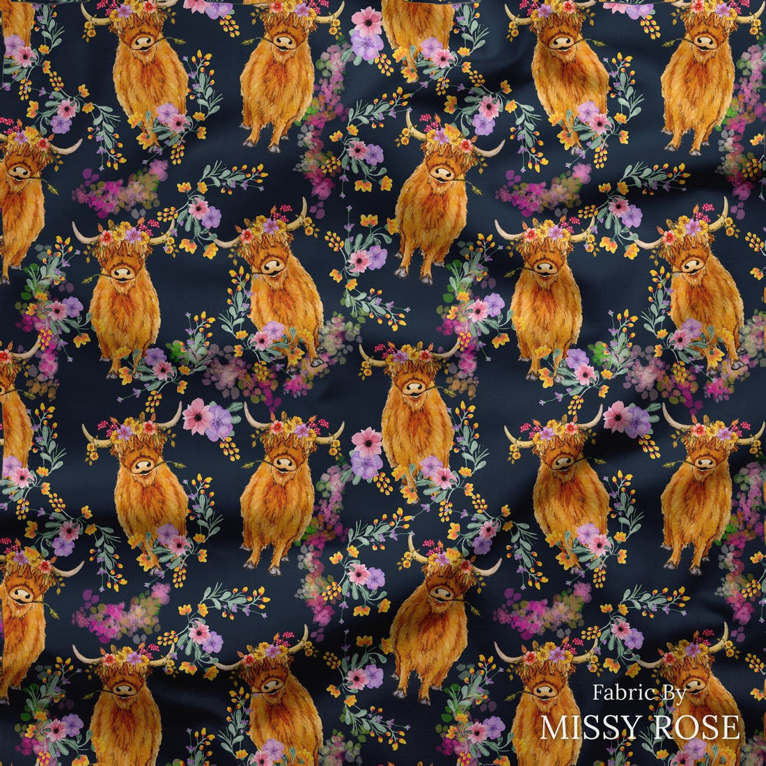 Design 113 Navy Highland Fabric draped fabric mockup – custom printed fabric by the metre | Fabric by Missy Rose