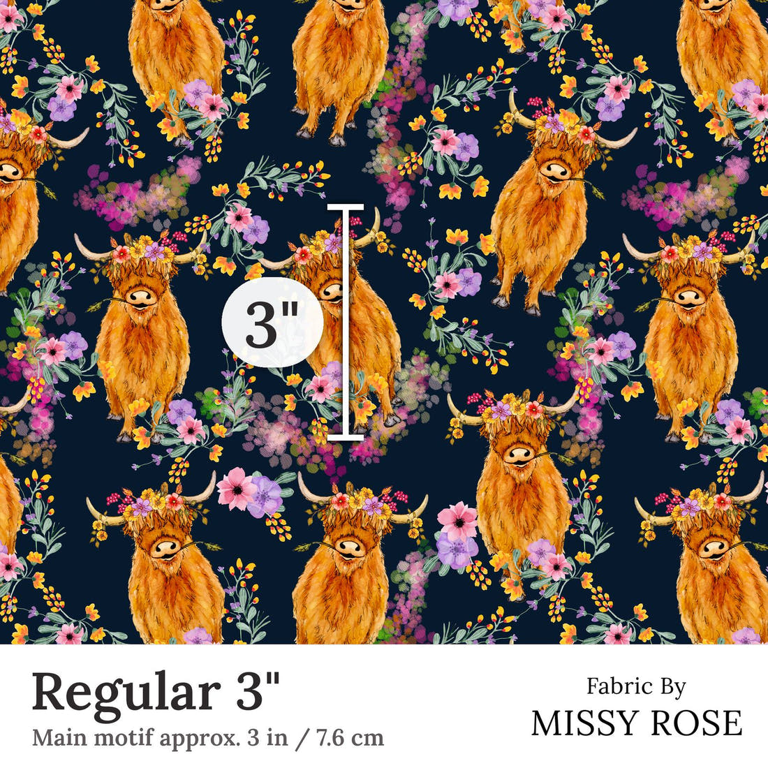 Design 113 Navy Highland Fabric Regular 3 inch print scale guide | Fabric by Missy Rose