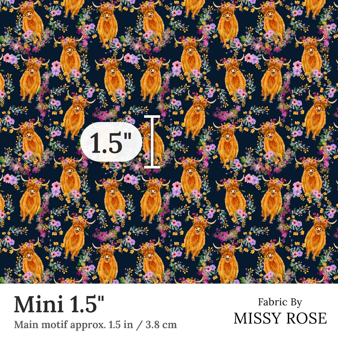 Design 113 Navy Highland Fabric Mini 1.5 inch print scale guide | Fabric by Missy Rose