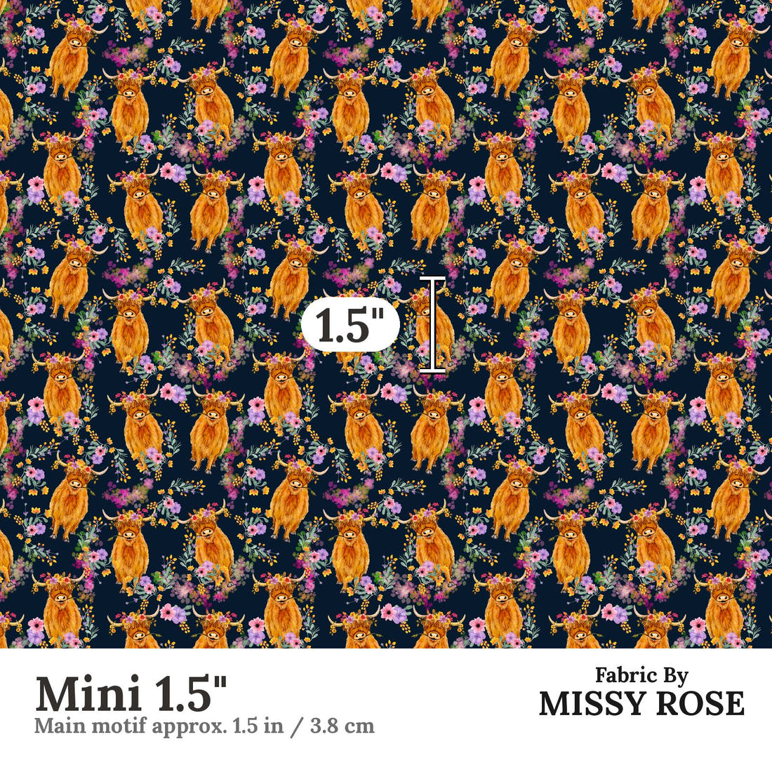 Design 113 Navy Highland Fabric Mini 1.5" - print scale | Fabric by Missy Rose