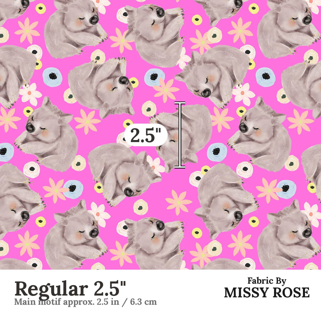 Design 1131 Wombat Fabric Regular 2.5 inch print scale guide | Fabric by Missy Rose