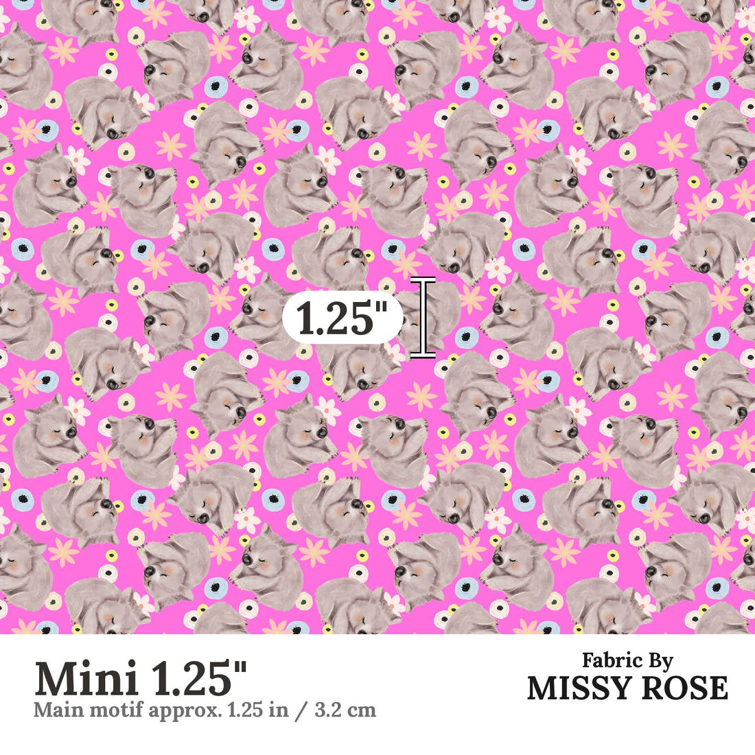 Design 1131 Wombat Fabric Mini 1.25 inch print scale guide | Fabric by Missy Rose