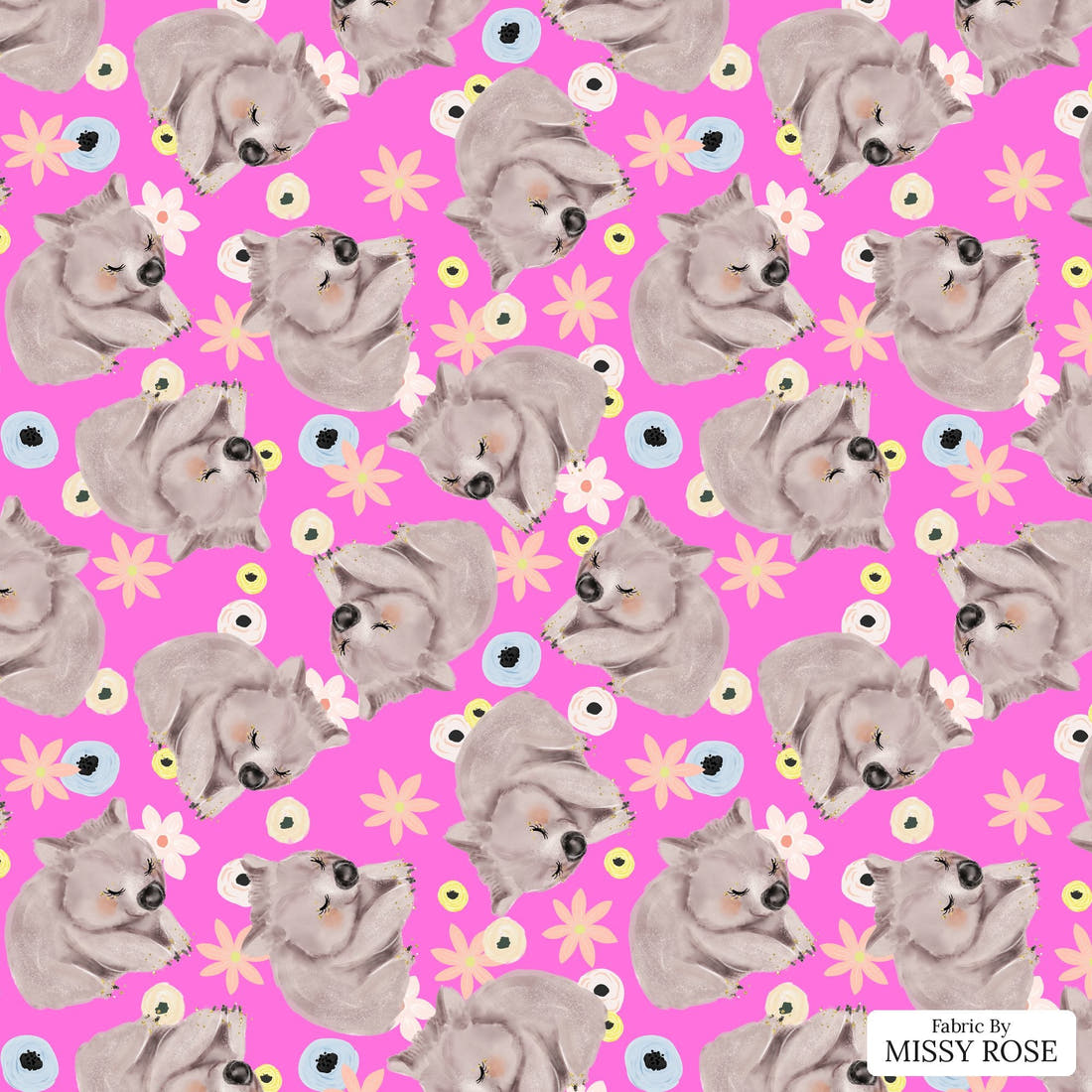 Design 1131 Wombat Fabric – flat view of the print, zoom in for detail | Fabric by Missy Rose