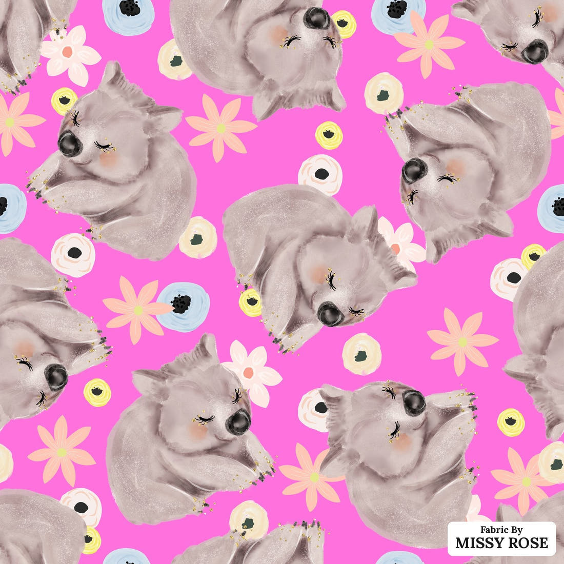 Design 1131 Wombat Fabric – flat view of the print, zoom in for detail | Fabric by Missy Rose