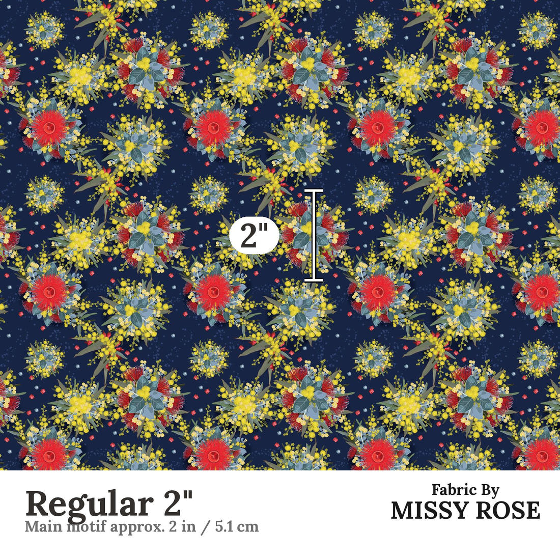 Design 1132 Australian Floral Fabric Regular 2 inch print scale guide | Fabric by Missy Rose