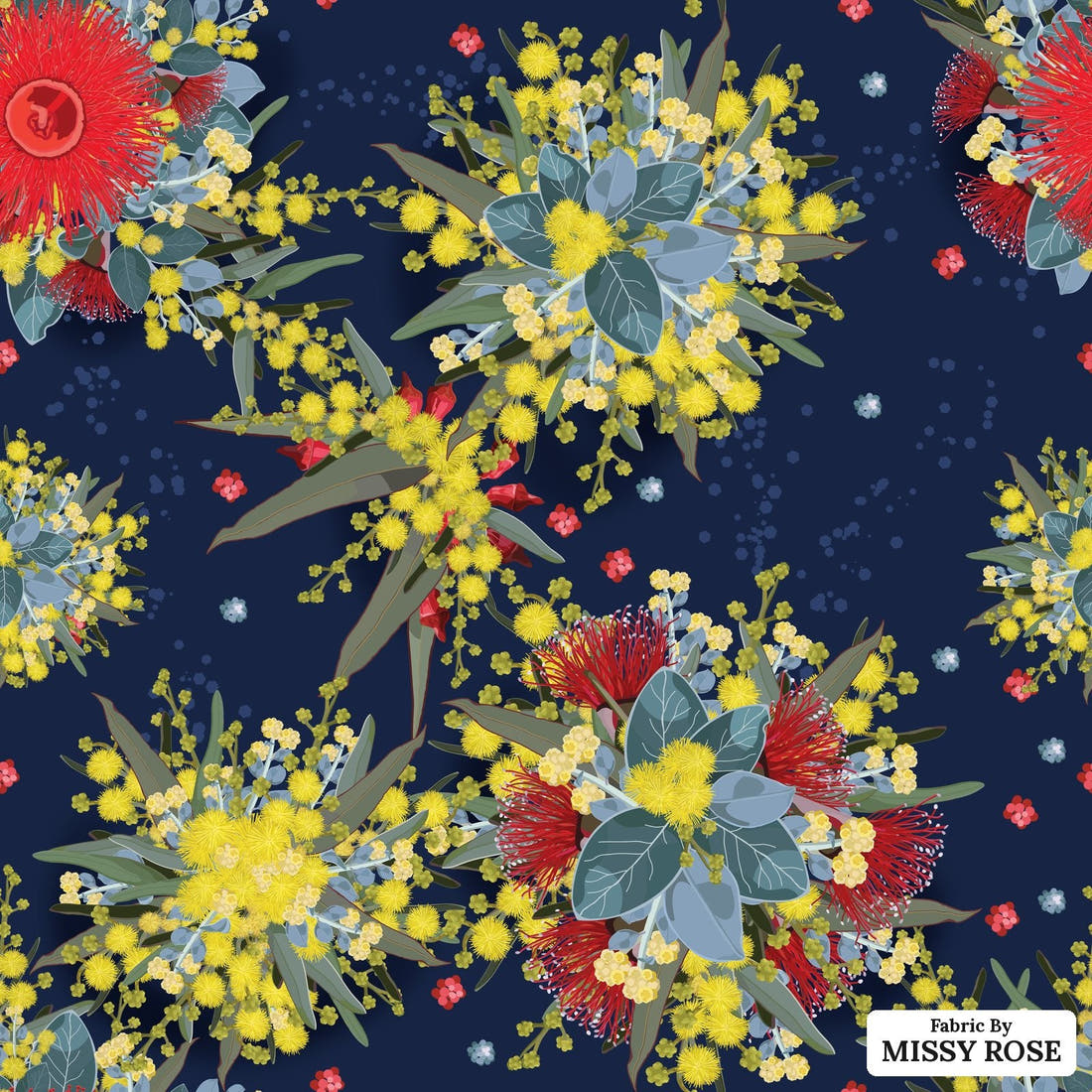 Design 1132 Australian Floral Fabric – flat view of the print, zoom in for detail | Fabric by Missy Rose