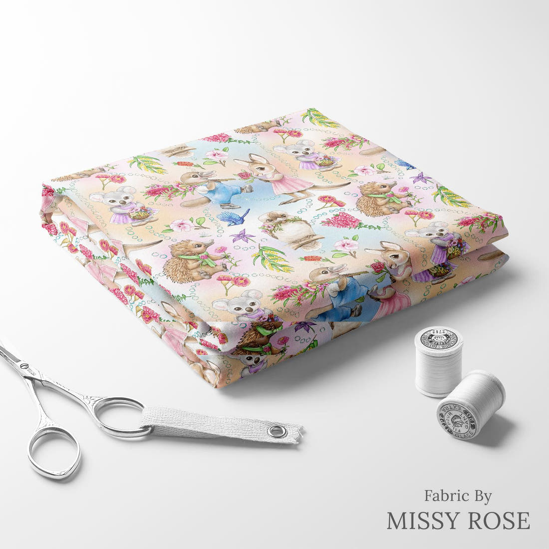 Design 1133 Billy Lids Fabric folded fabric stack with matching thread – pre-order fabric Australia | Fabric by Missy Rose