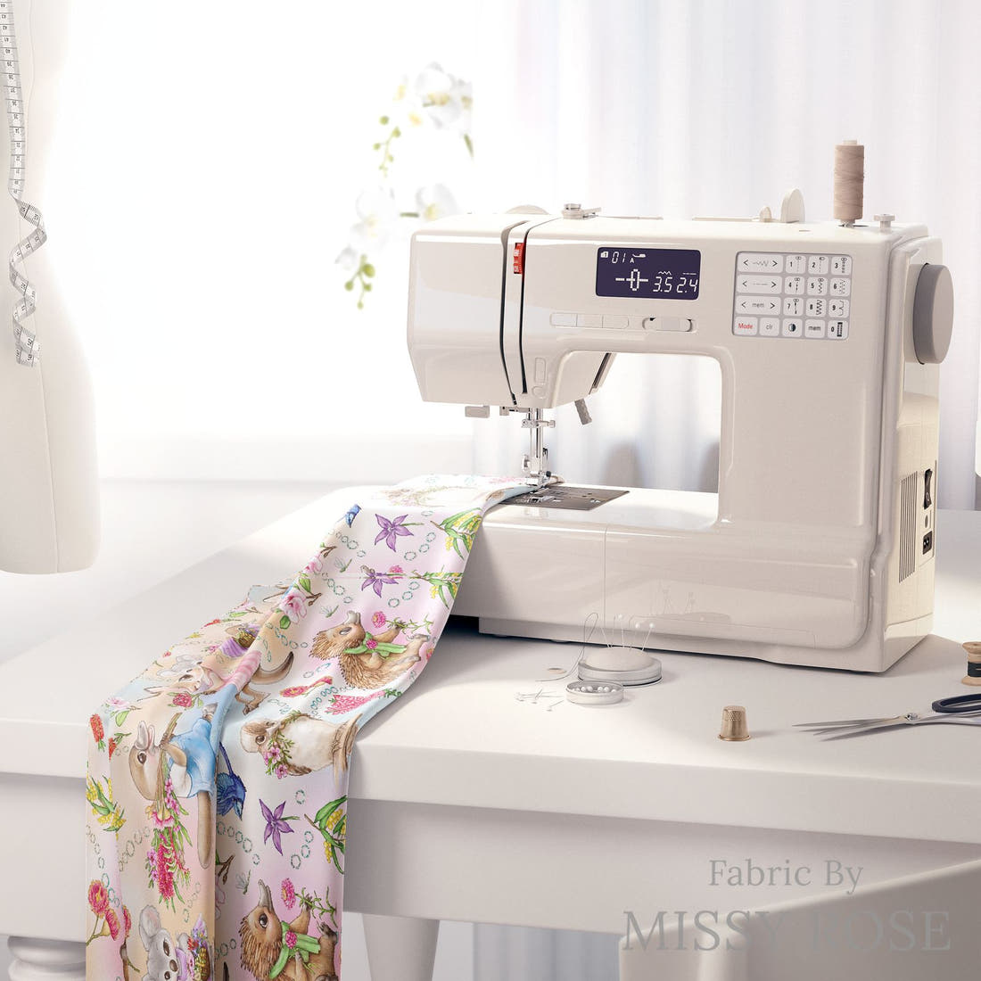 Design 1133 Billy Lids Fabric on a sewing machine – premium fabric for sewing projects | Fabric by Missy Rose