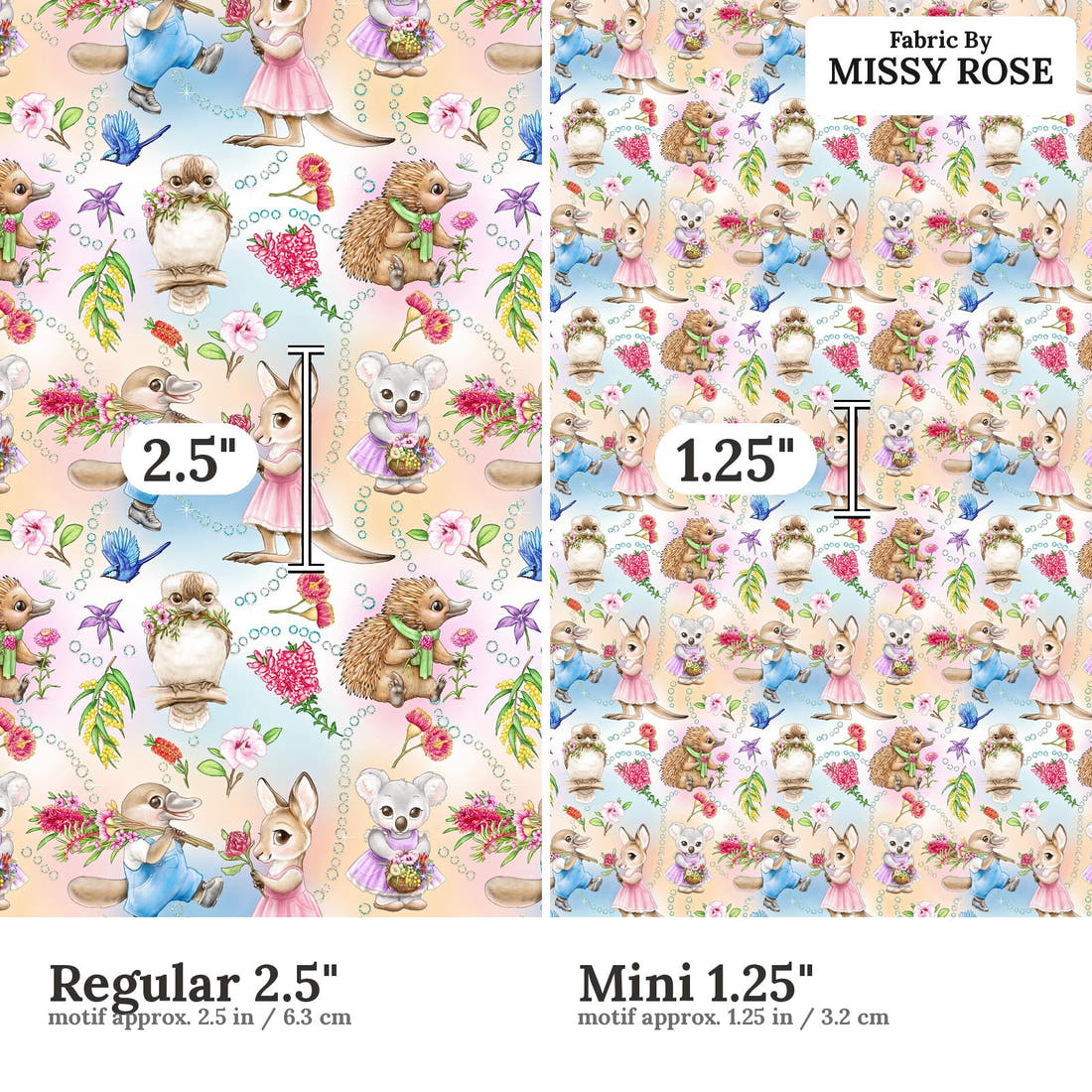 Design 1133 Billy Lids Fabric Regular 2.5 inch vs Mini 1.25 inch print scale side by side | Fabric by Missy Rose