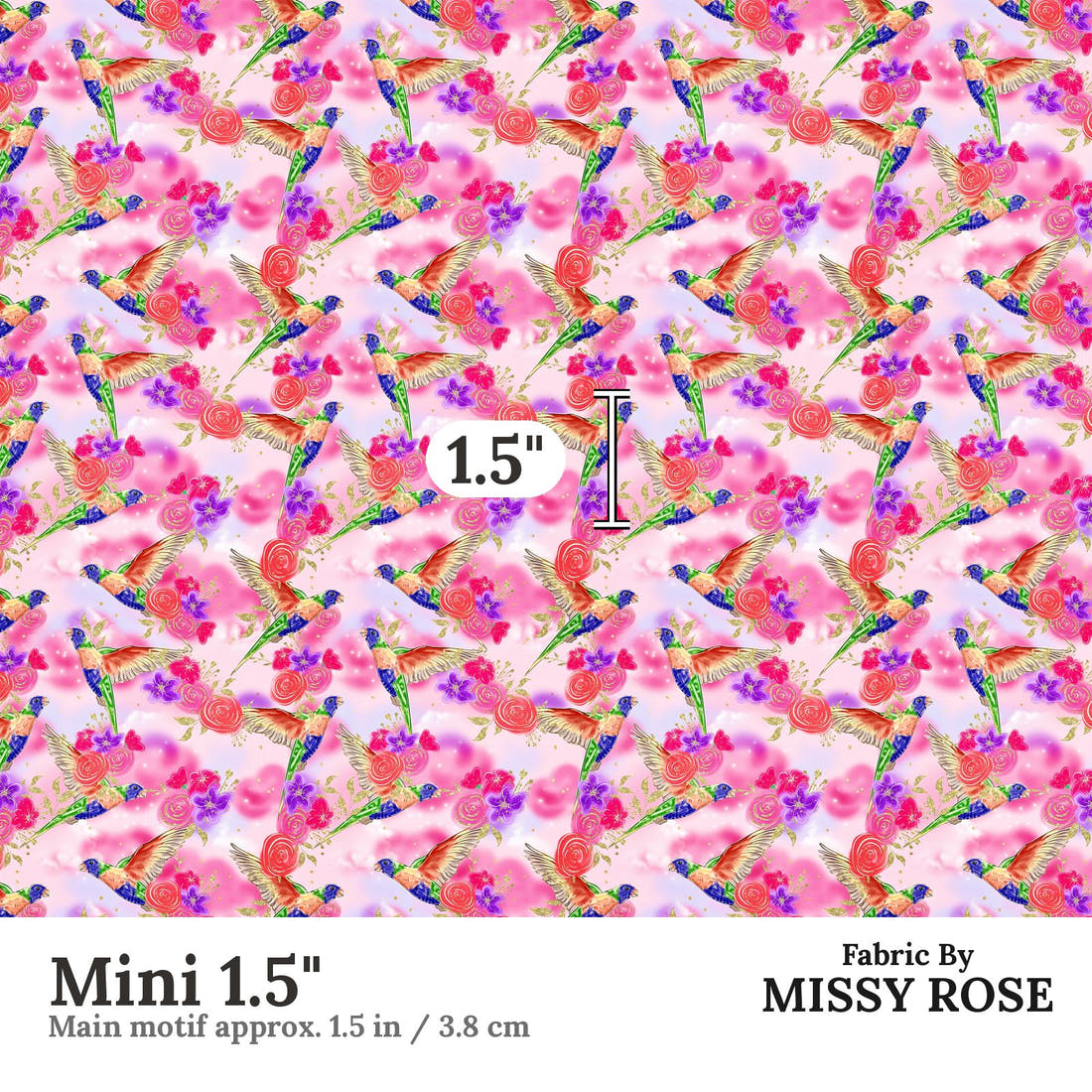 Design 1134 Lorikeet Fabric Mini 1.5 inch print scale guide | Fabric by Missy Rose