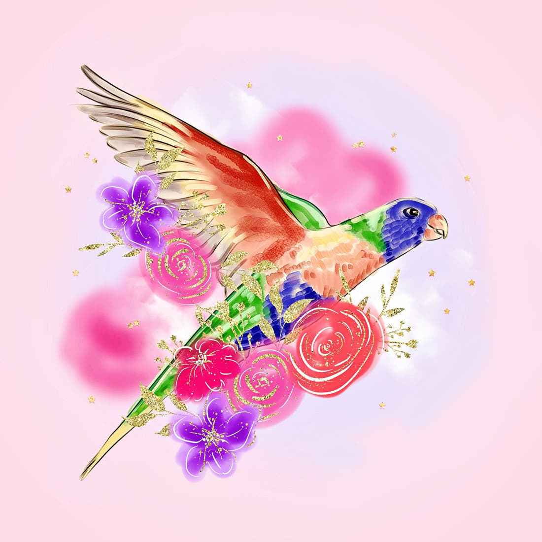 Design 1134 Lorikeet Panel – full artwork close-up of the printed picture | Fabric by Missy Rose
