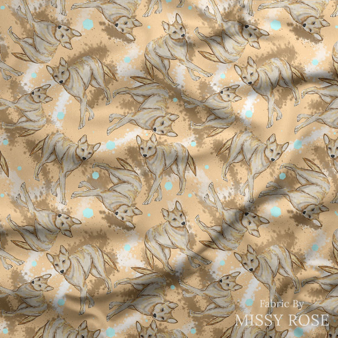Design 1135 Dingo Fabric draped fabric mockup – custom printed fabric by the metre | Fabric by Missy Rose