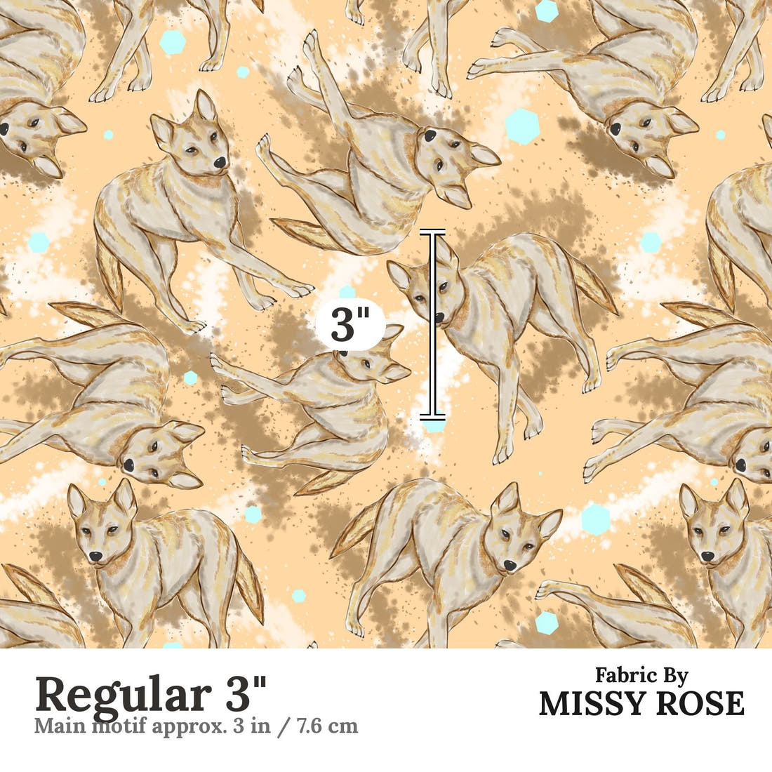 Design 1135 Dingo Fabric Regular 3 inch print scale guide | Fabric by Missy Rose