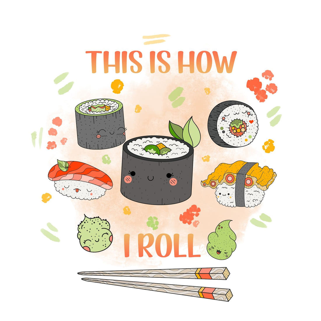 Design 1137 Sushi Panel – full artwork close-up of the printed picture | Fabric by Missy Rose