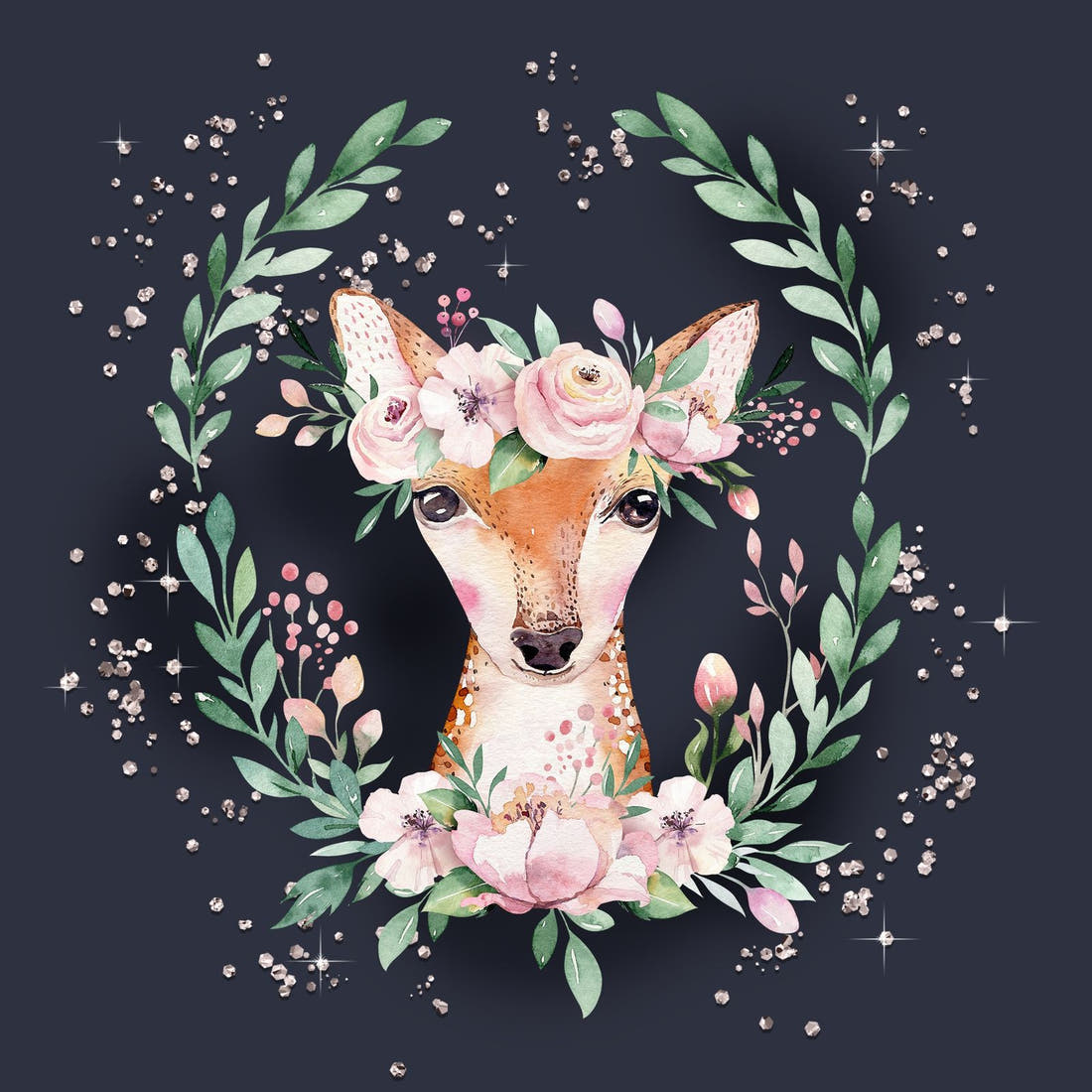 Design 1138 Navy Deer Panel – full artwork close-up of the printed picture | Fabric by Missy Rose