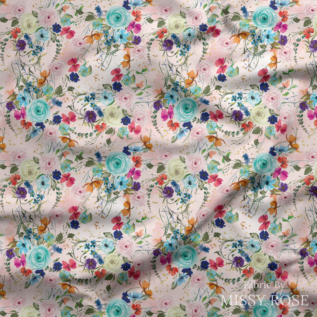 Design 1139 Floral Fabric draped fabric mockup – custom printed fabric by the metre | Fabric by Missy Rose