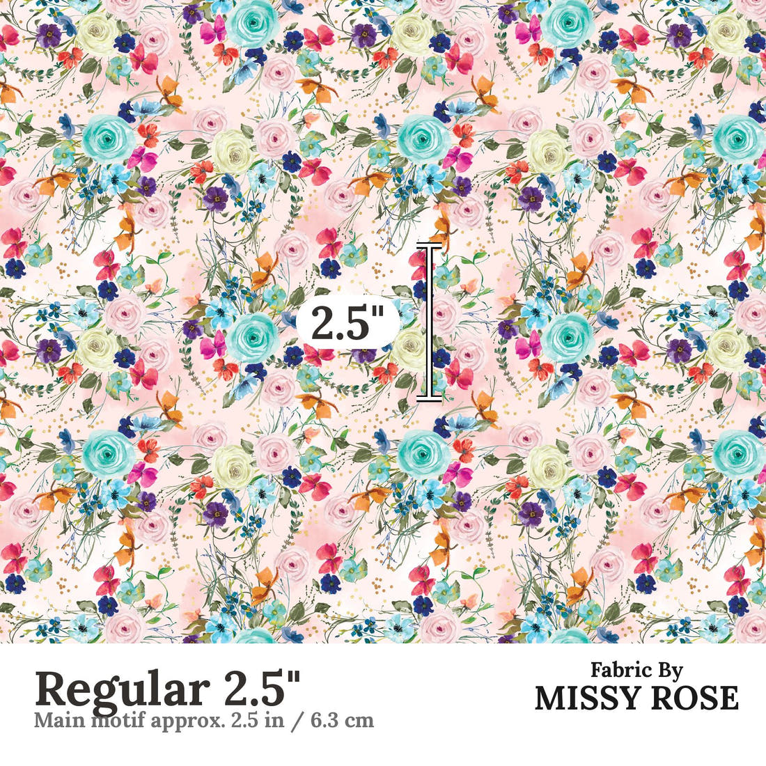 Design 1139 Floral Fabric Regular 2.5 inch print scale guide | Fabric by Missy Rose