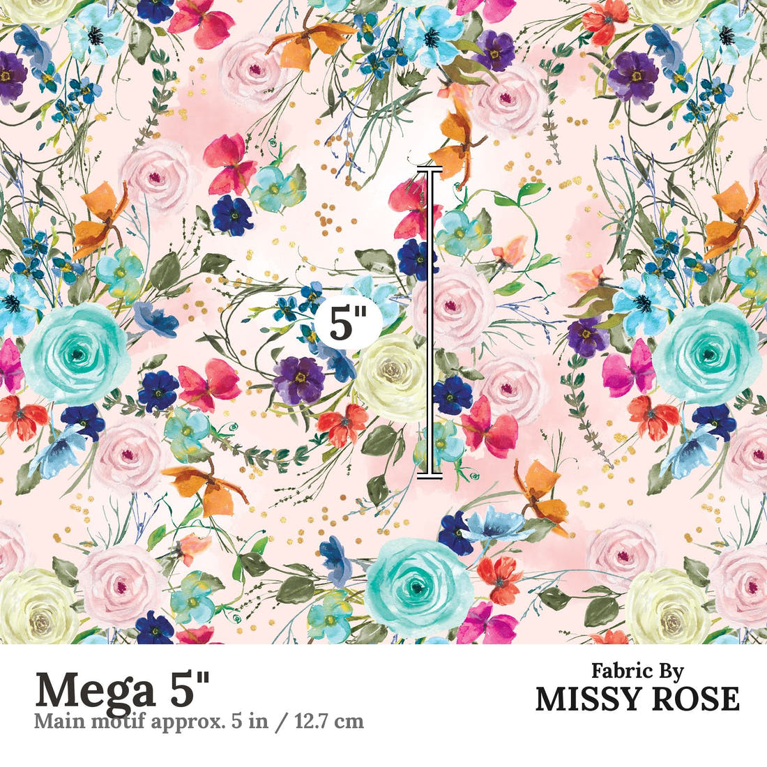 Design 1139 Floral Fabric Mega 5 inch print scale guide | Fabric by Missy Rose