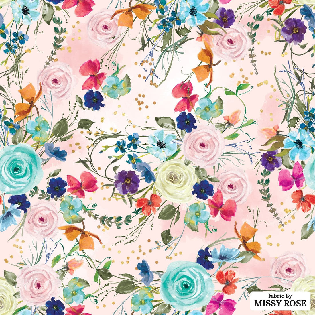 Design 1139 Floral Fabric – flat view of the print, zoom in for detail | Fabric by Missy Rose