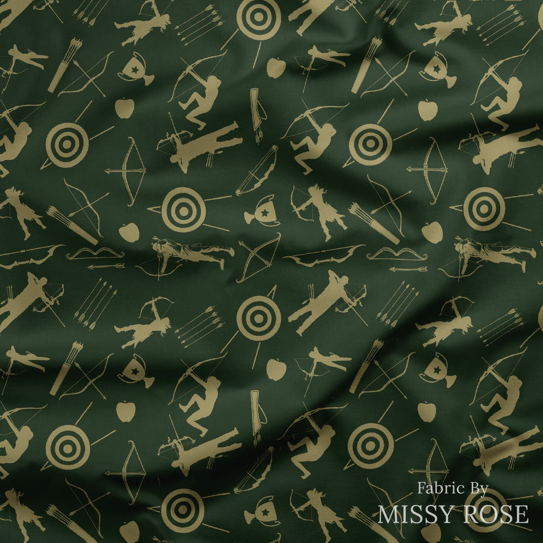 Design 114 Archery Fabric draped fabric mockup – custom printed fabric by the metre | Fabric by Missy Rose