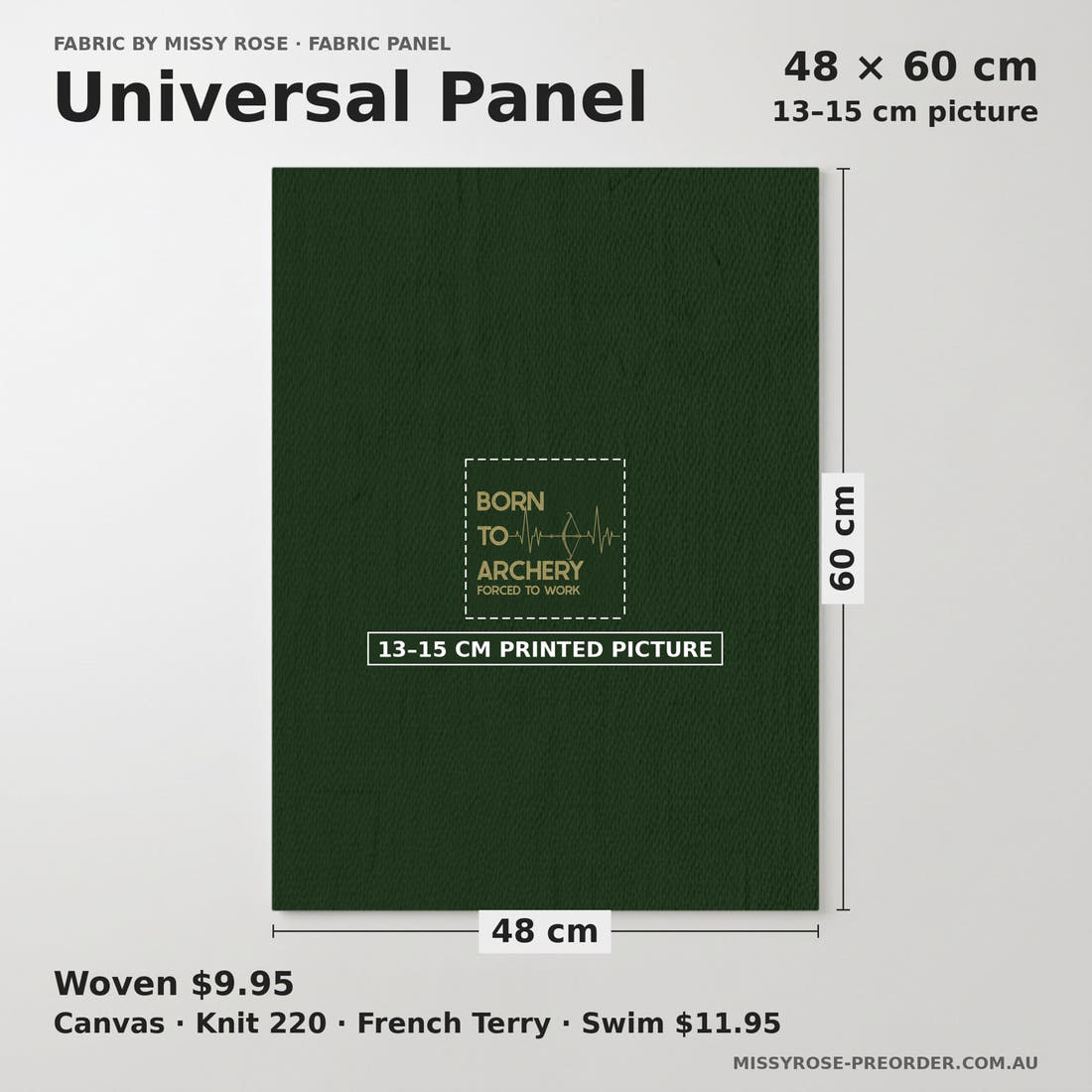 Design 114 Archery Panel universal panel sizing – 13–15 cm printed picture on 48 × 60 cm fabric | Fabric by Missy Rose