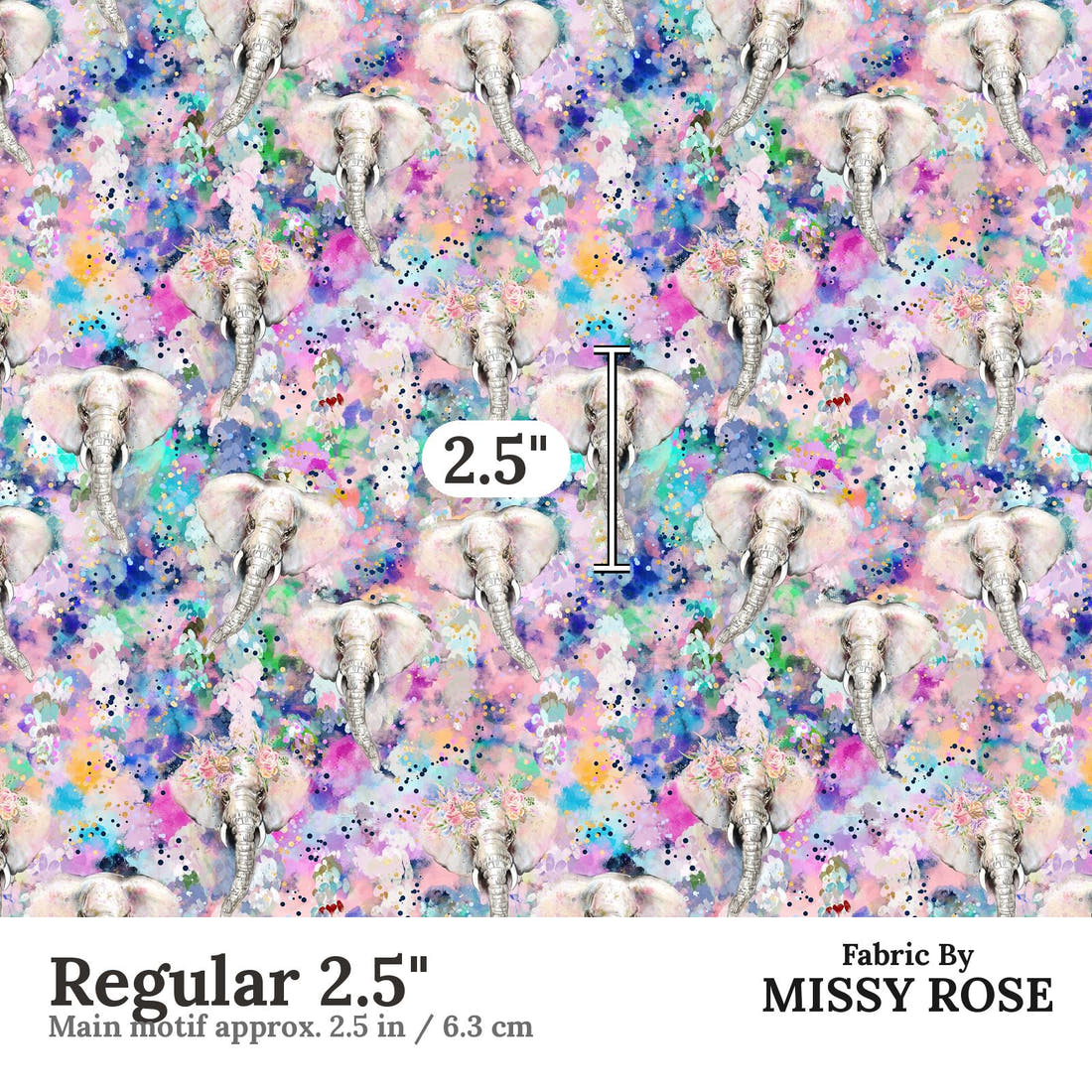 Design 1140 Elephant Fabric Regular 2.5 inch print scale guide | Fabric by Missy Rose