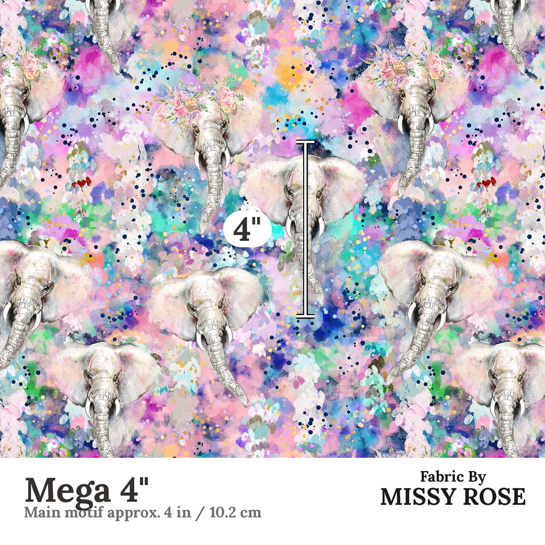 Design 1140 Elephant Fabric Mega 4 inch print scale guide | Fabric by Missy Rose