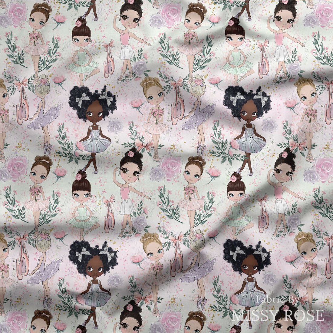 Design 1141 Ballerina Fabric draped fabric mockup – custom printed fabric by the metre | Fabric by Missy Rose