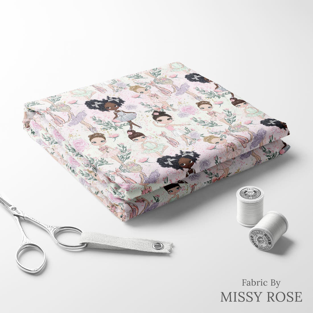 Design 1141 Ballerina Fabric folded fabric stack with matching thread – pre-order fabric Australia | Fabric by Missy Rose