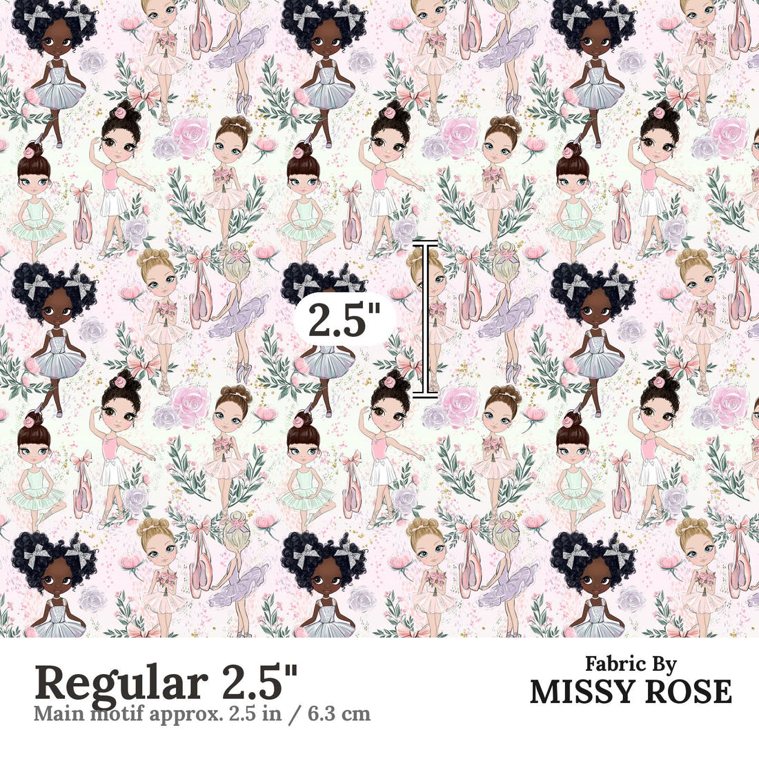 Design 1141 Ballerina Fabric Regular 2.5 inch print scale guide | Fabric by Missy Rose