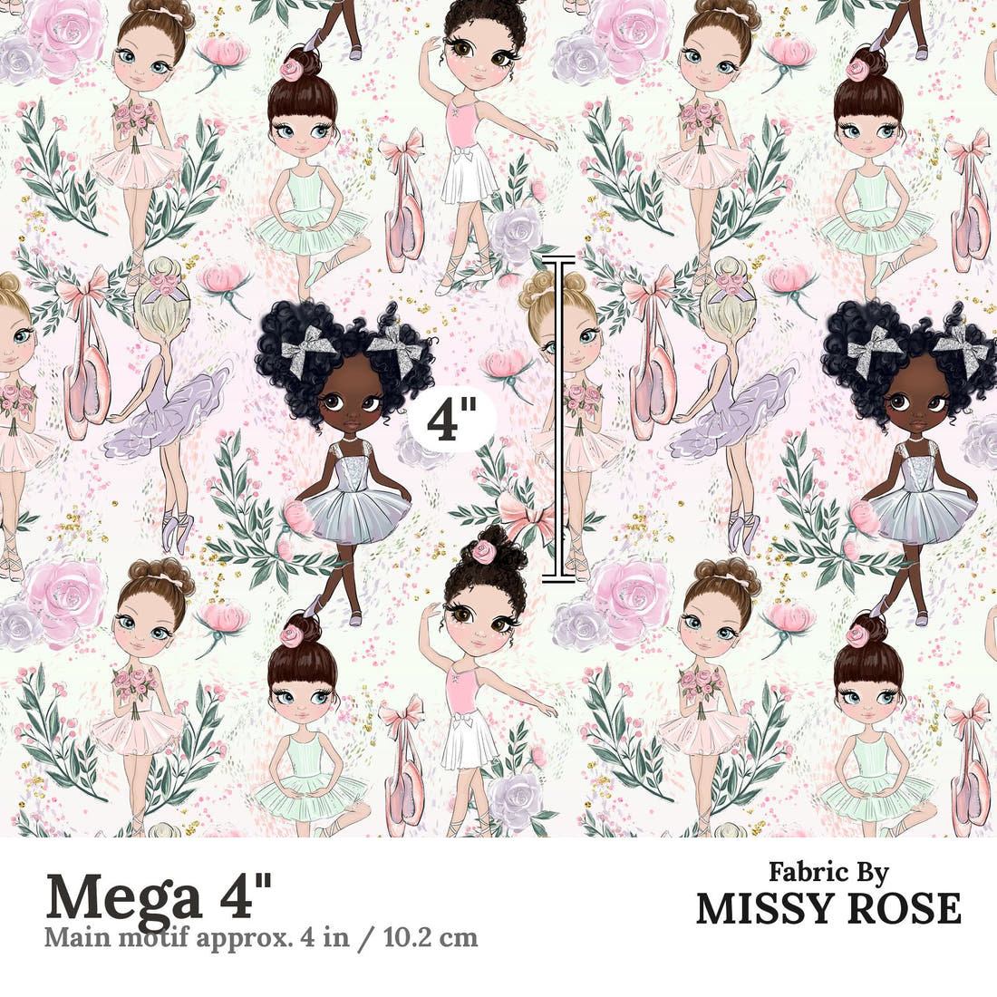 Design 1141 Ballerina Fabric Mega 4 inch print scale guide | Fabric by Missy Rose