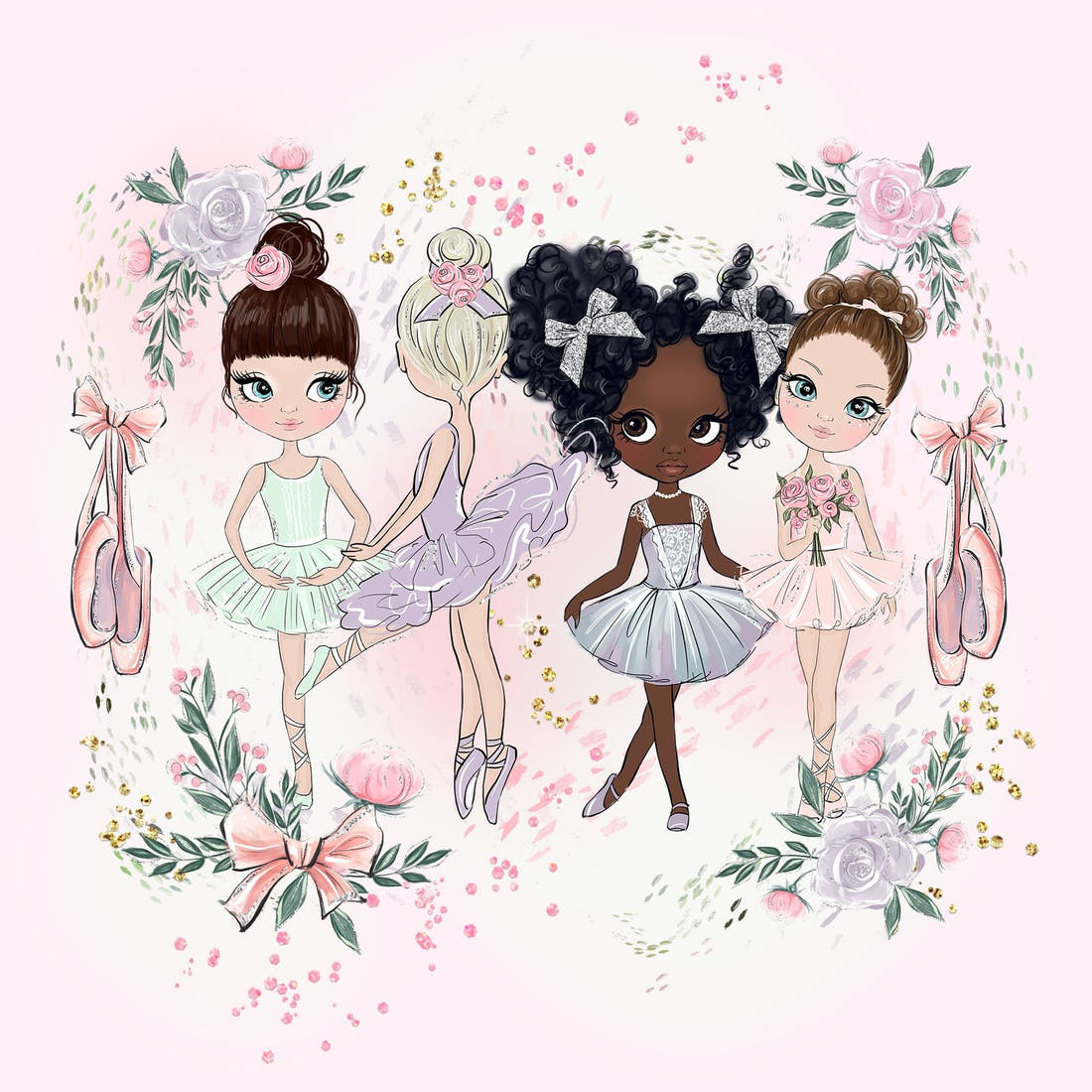 Design 1141 Ballerina Panel – full artwork close-up of the printed picture | Fabric by Missy Rose