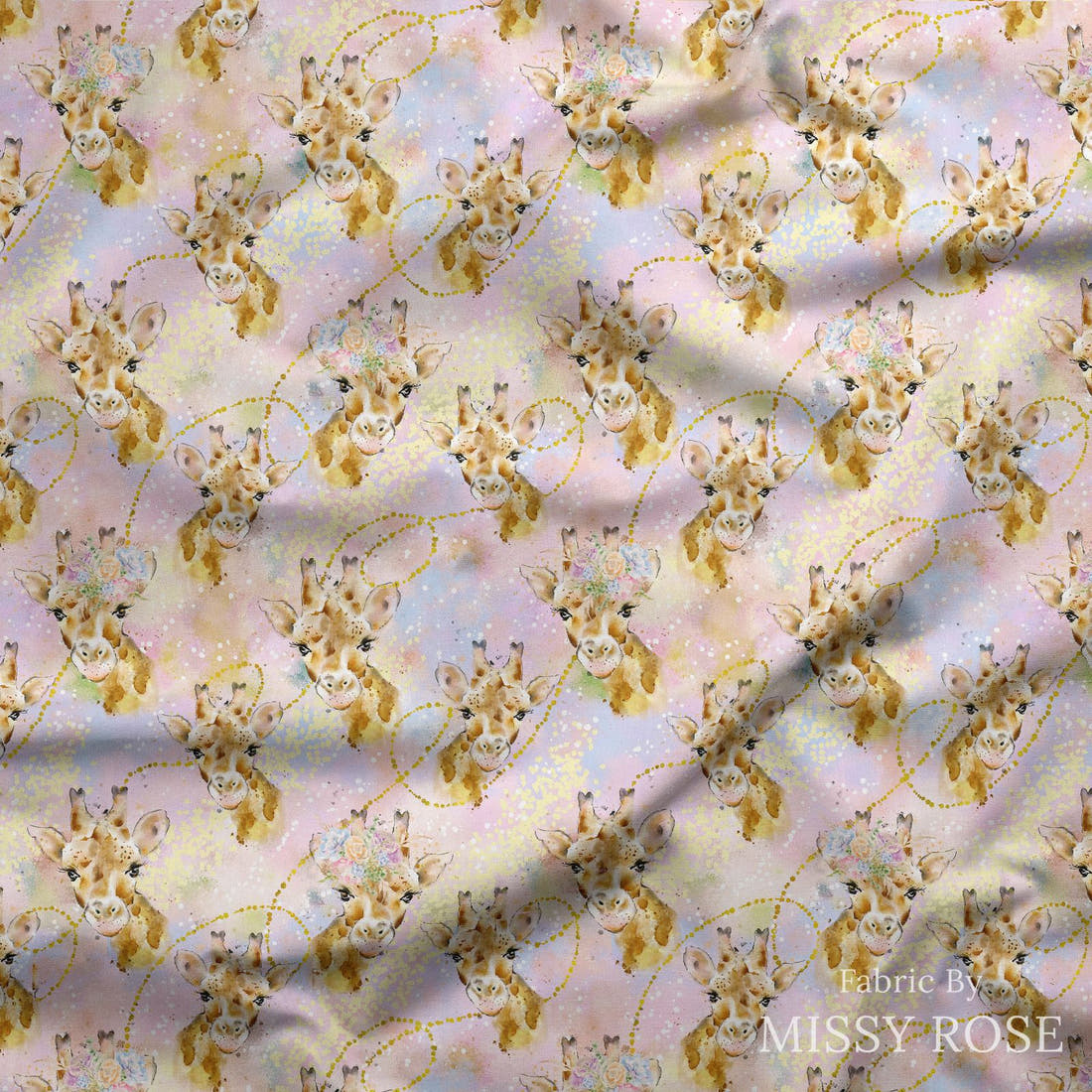 Design 1142 Giraffe Fabric draped fabric mockup – custom printed fabric by the metre | Fabric by Missy Rose