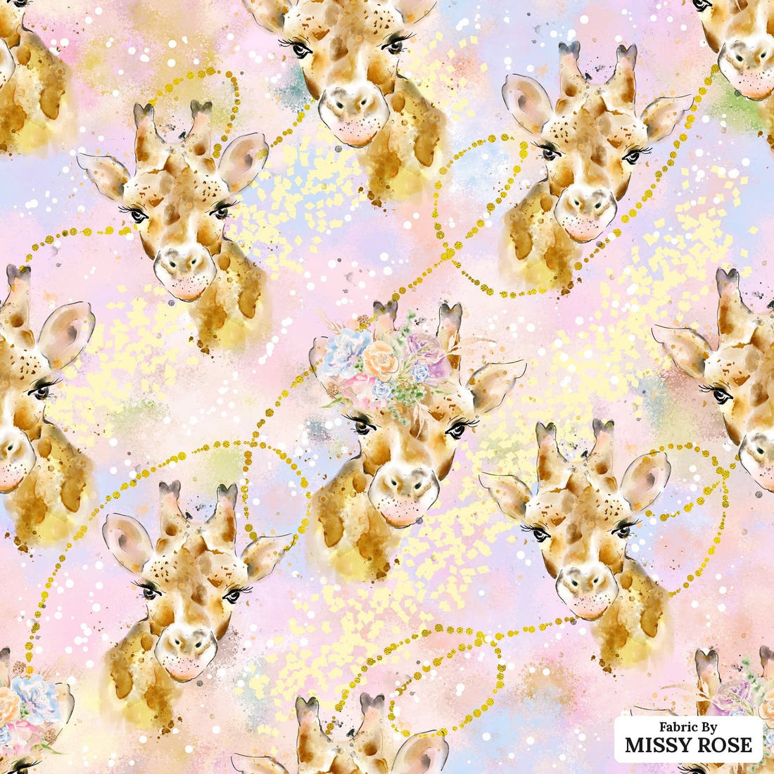 Design 1142 Giraffe Fabric – flat view of the print, zoom in for detail | Fabric by Missy Rose