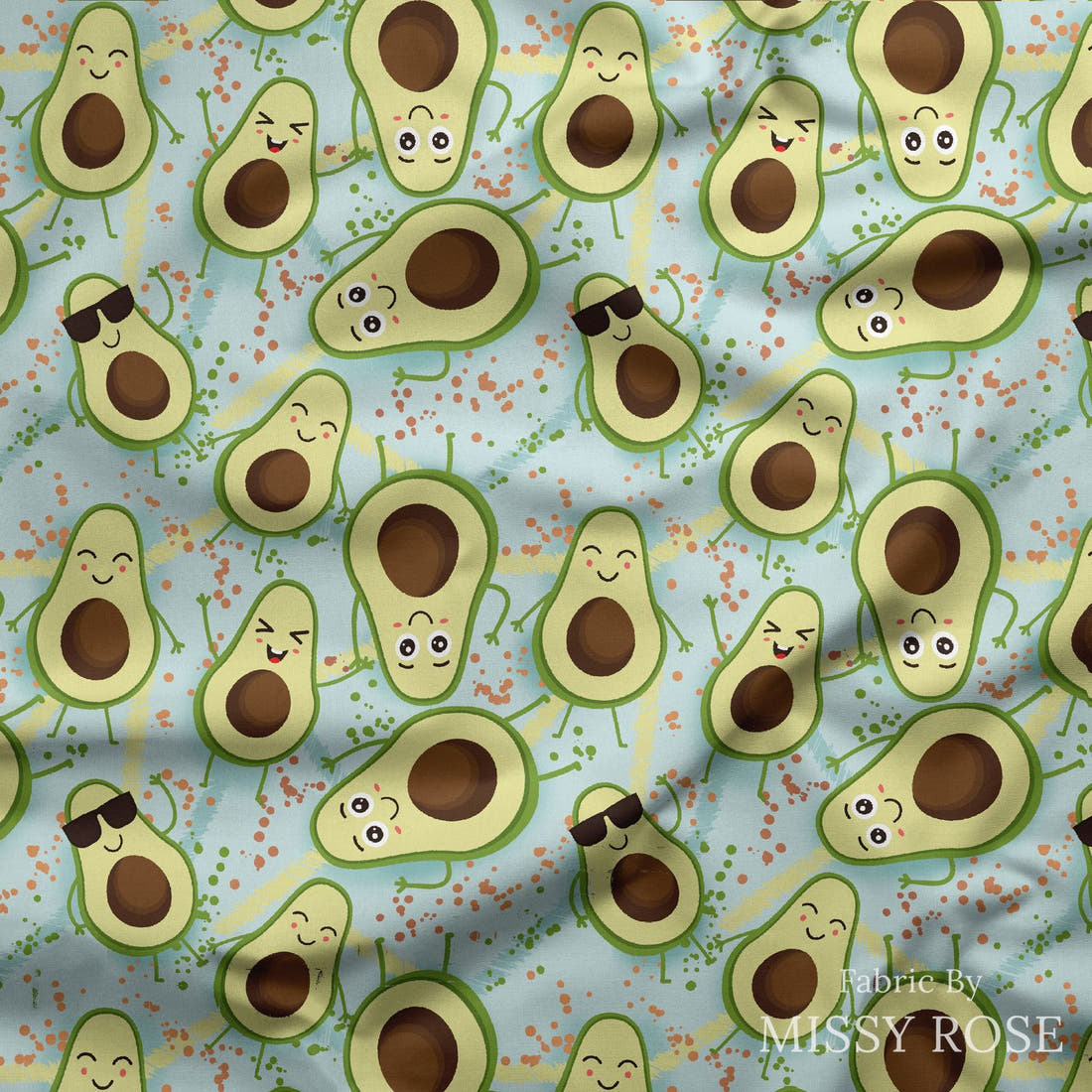 Design 1143 Avocado Fabric draped fabric mockup – custom printed fabric by the metre | Fabric by Missy Rose