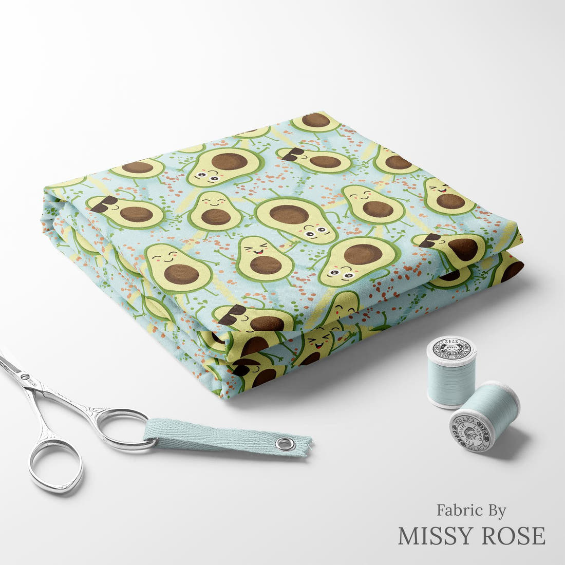Design 1143 Avocado Fabric folded fabric stack with matching thread – pre-order fabric Australia | Fabric by Missy Rose