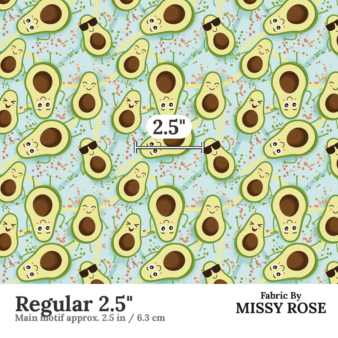 Design 1143 Avocado Fabric Regular 2.5 inch print scale guide | Fabric by Missy Rose