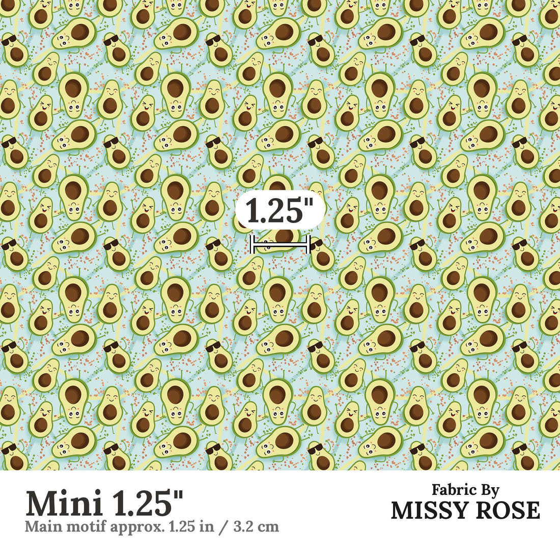 Design 1143 Avocado Fabric Mini 1.25 inch print scale guide | Fabric by Missy Rose