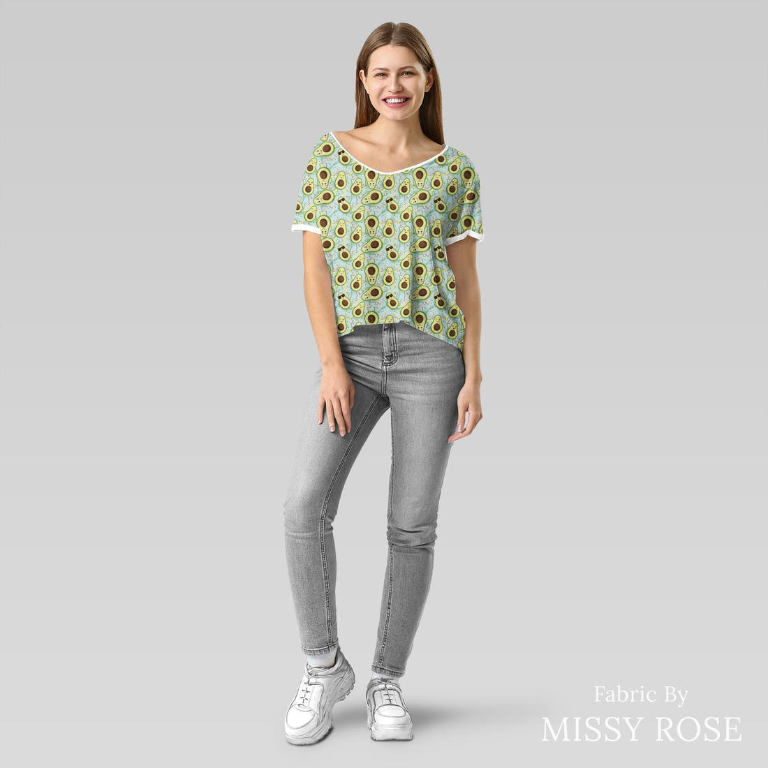 Design 1143 Avocado Fabric sewn into an everyday tee – see how the print looks made up | Fabric by Missy Rose