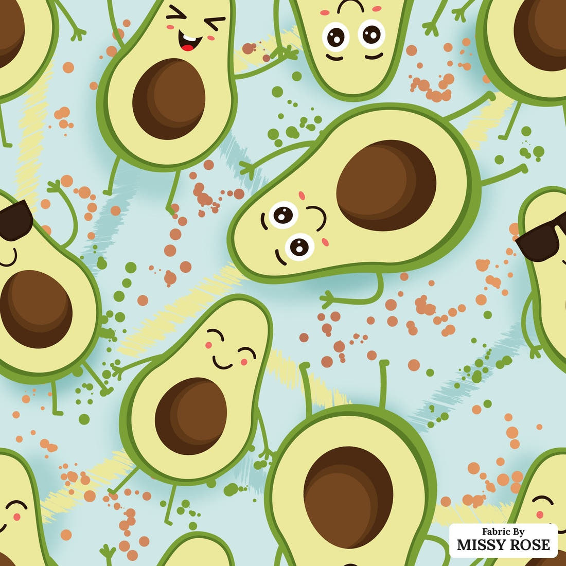 Design 1143 Avocado Fabric – flat view of the print, zoom in for detail | Fabric by Missy Rose