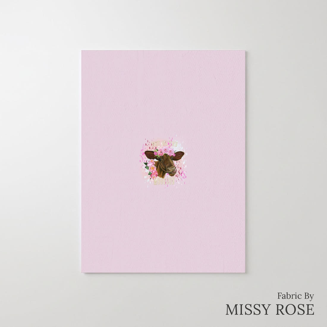 Design 1144 Pink Cow Panel – printed fabric panel with centred picture, custom printed to order | Fabric by Missy Rose
