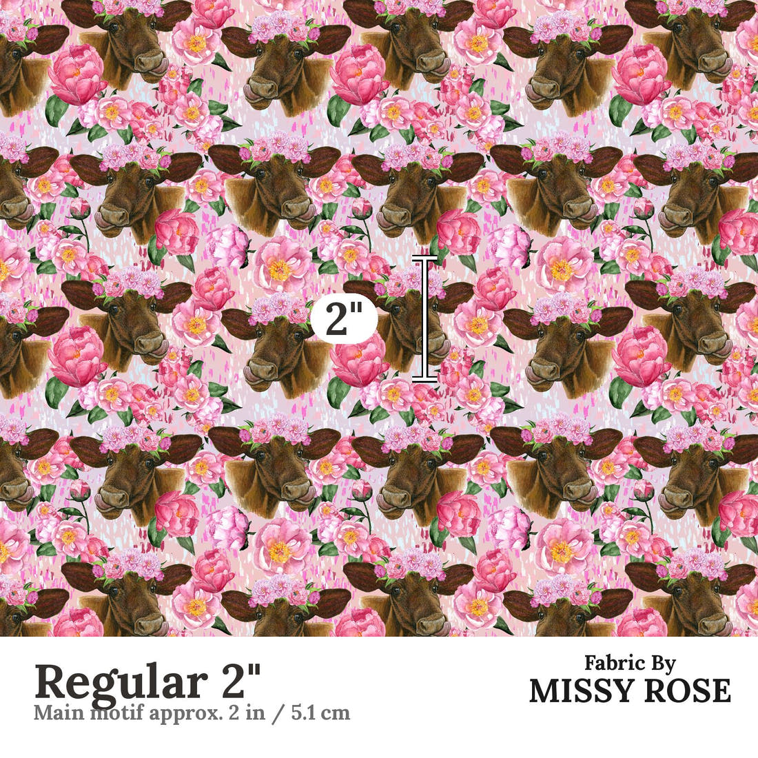Design 1144 Pink Cow Fabric Regular 2 inch print scale guide | Fabric by Missy Rose